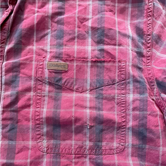 Carhartt Red Plaid Y2K Acid Washed Grunge Western Distressed Button Up Shirt - Picture 5 of 12